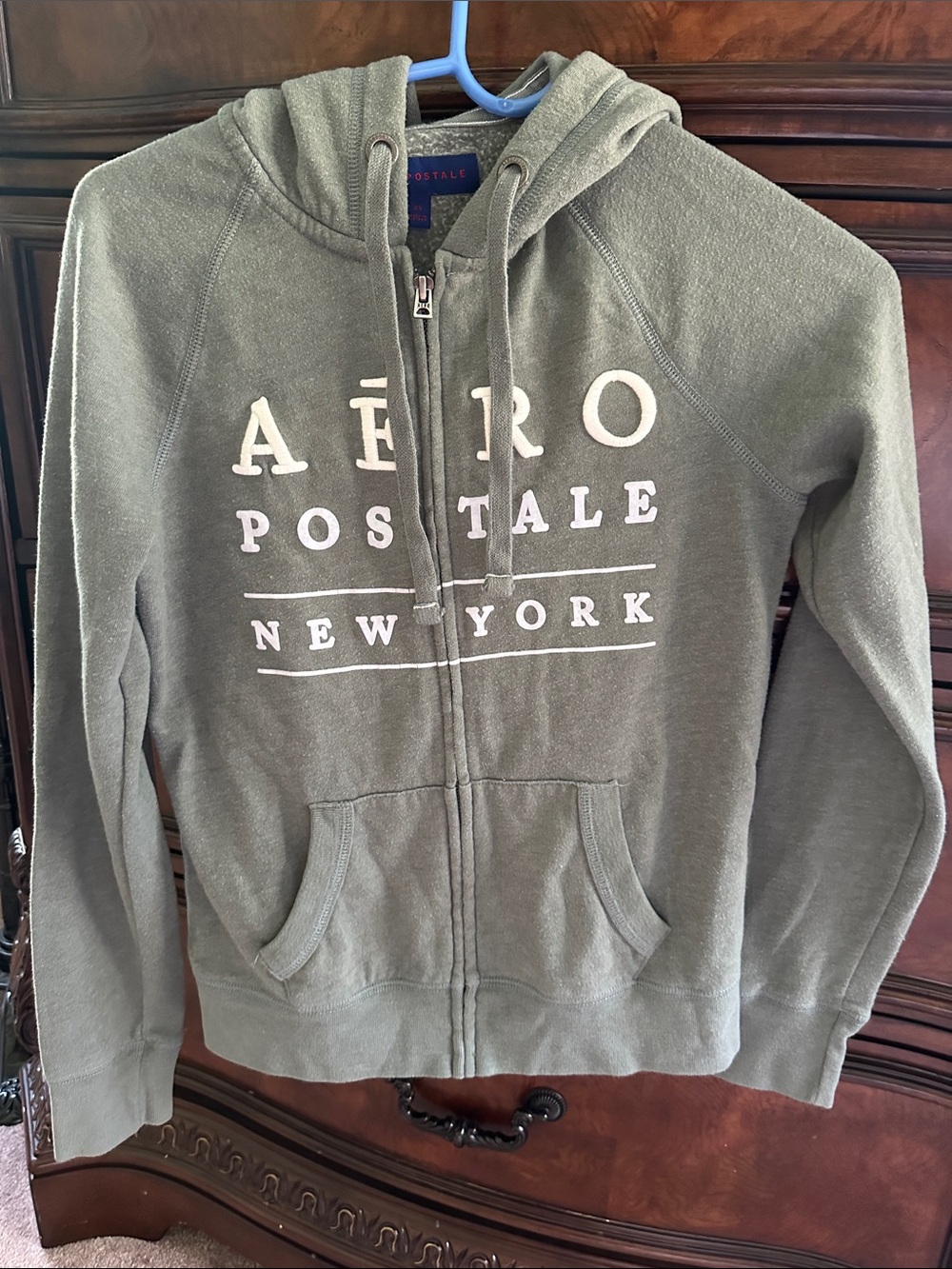 Aeropostale Kids Olive Zip-Up Hoodie with White Logo